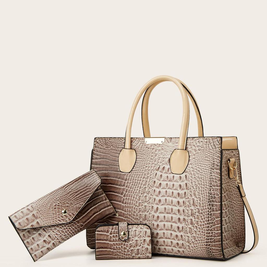 2025 Stor Kapacitet Krokodilmönster Axel- & Crossbody Tote Bag: Europeisk-amerikansk tredelad uppsättning
