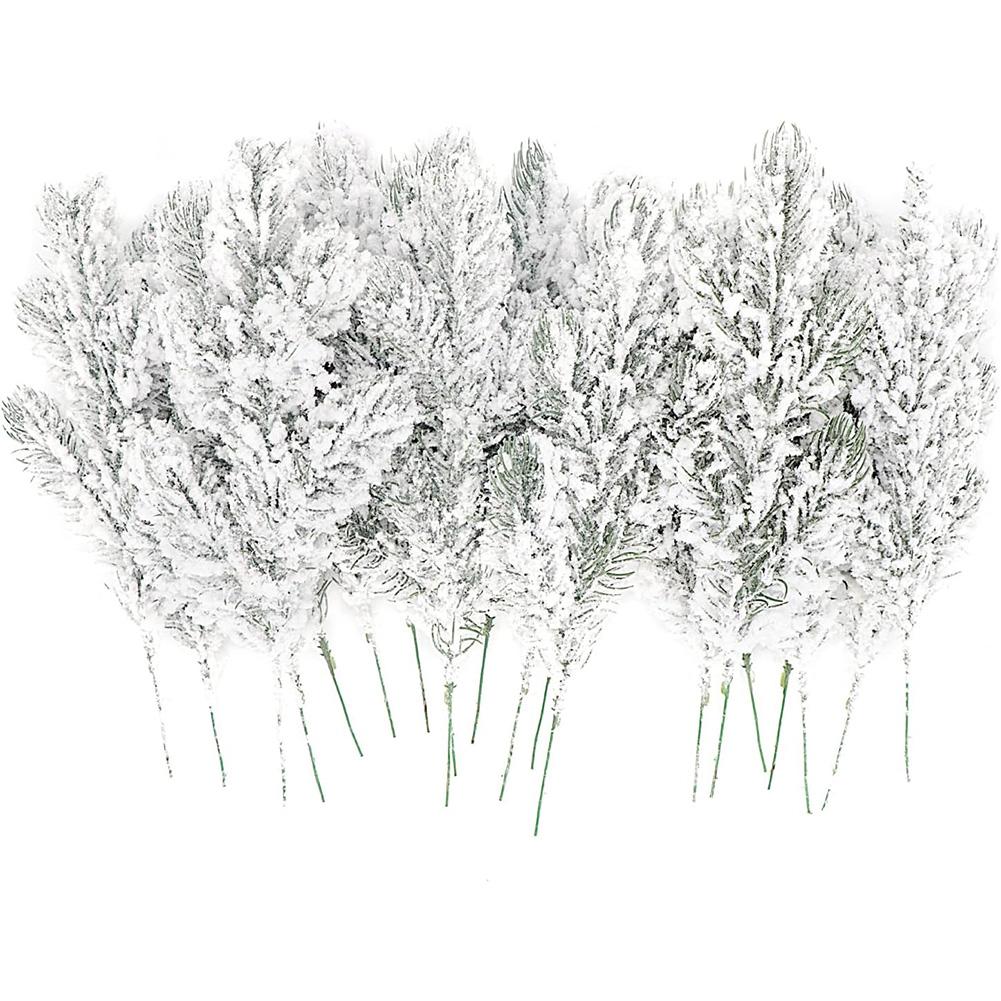 15Pcs Snowy Artificial Pine Needle Branches for Holiday Decor Christmas Tree Accents Wreaths Garlands and Crafting Projects