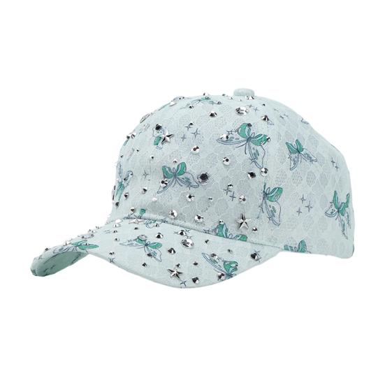

Baseball Hat Adjustable Back Buckle Butterfly Design Curved Brim Sun Protection Lace Hat with Rhinestones Inlaid Women зелений