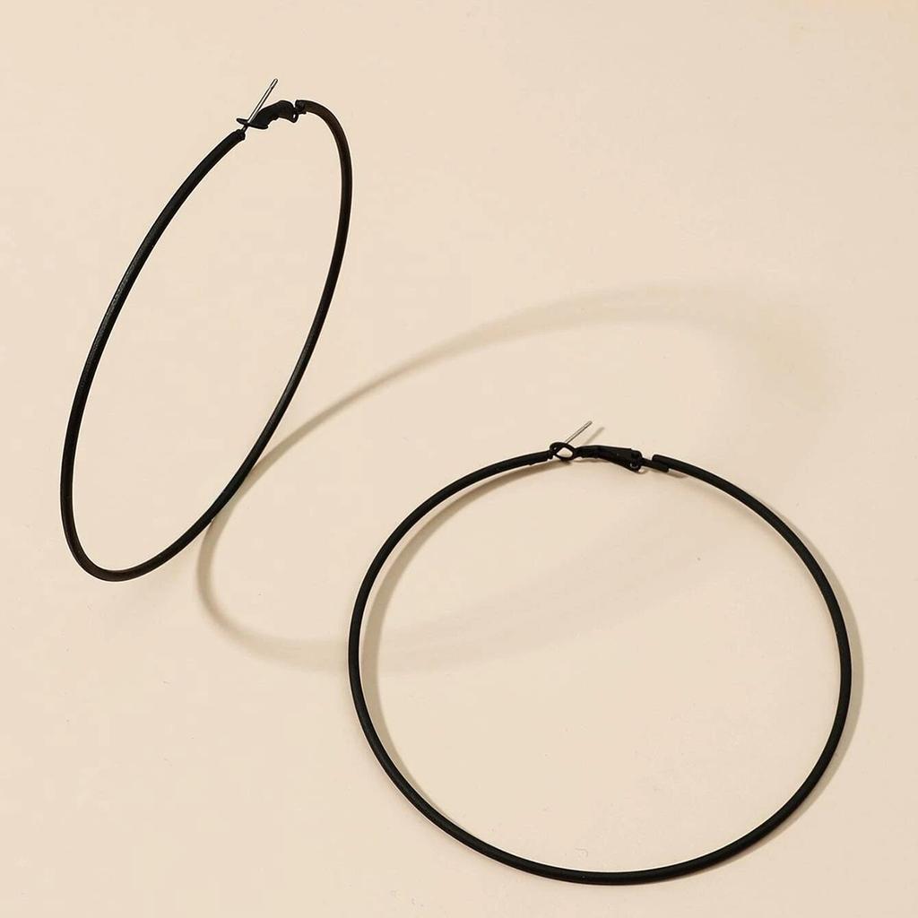 Black Metal Geometric Earrings 60mm , Fashion Hoop Earrings for Women