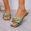 Nuevas Chanclas de Verano para Mujer Estilo Europeo y Americano Hebilla Metálica Punta Cuadrada Moda Casual Banda Única