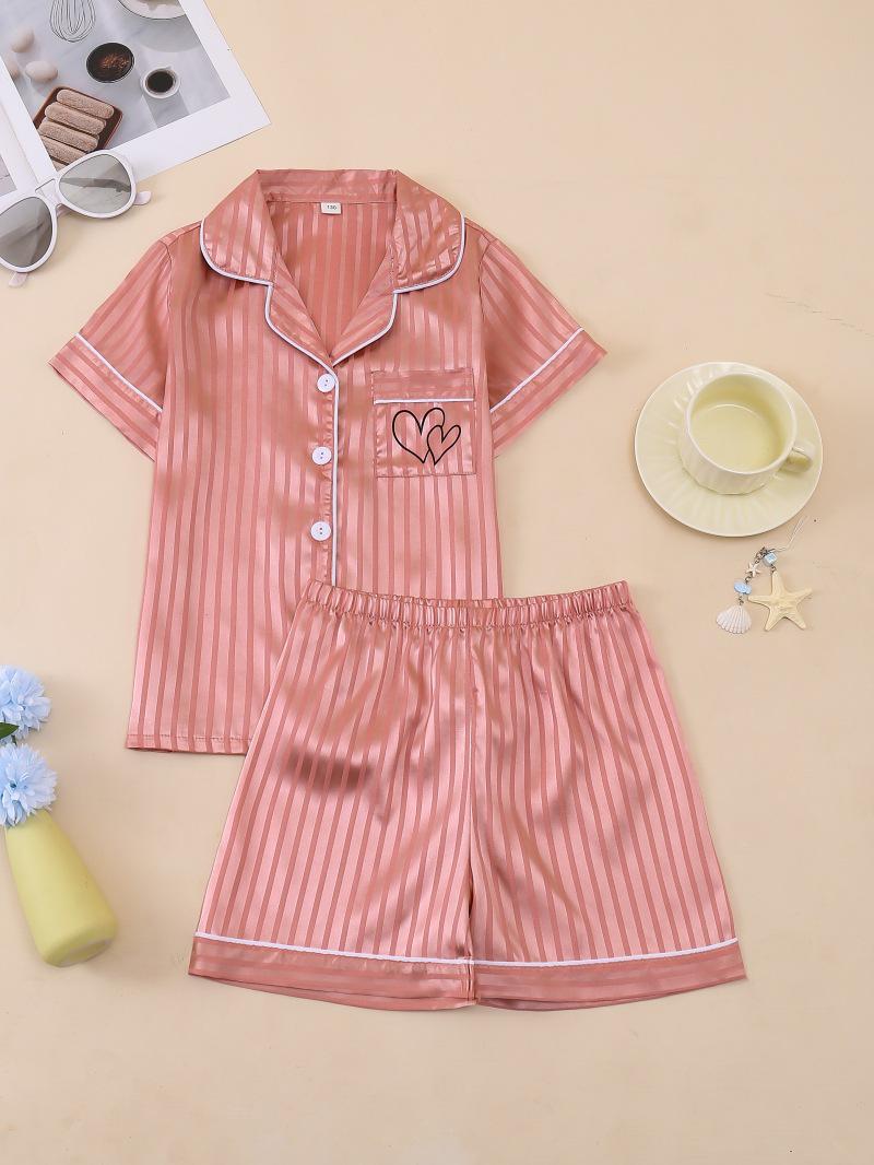 European & American Style Short-Sleeved Cartoon Two-Piece Pajama Set for Girls 130