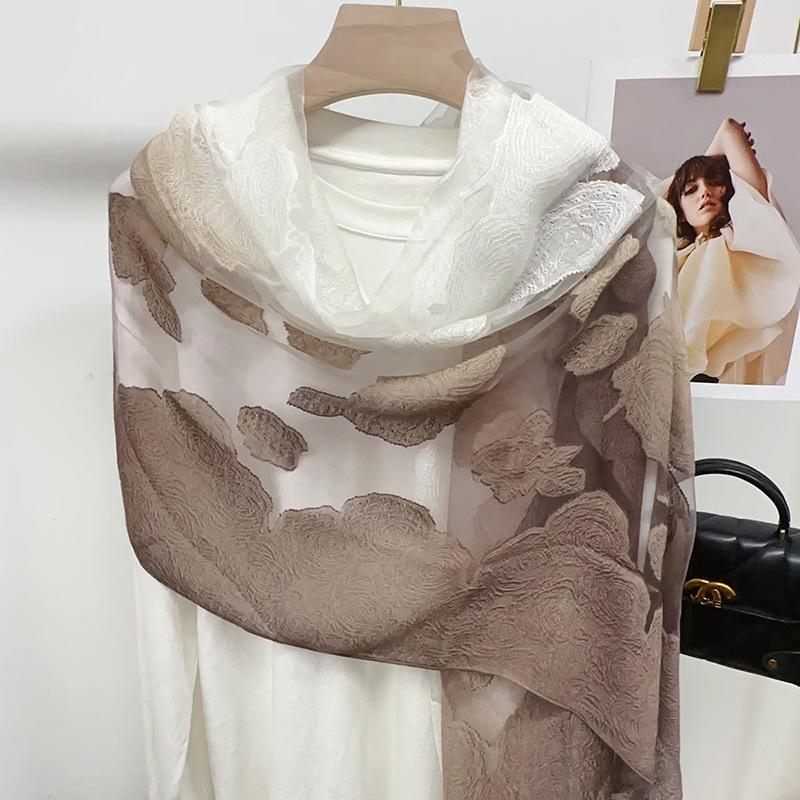 Shawl Scarf Advanced New Gradual Change Flower Long Silk Scarf Yarn Versatile Sunscreen Shawl