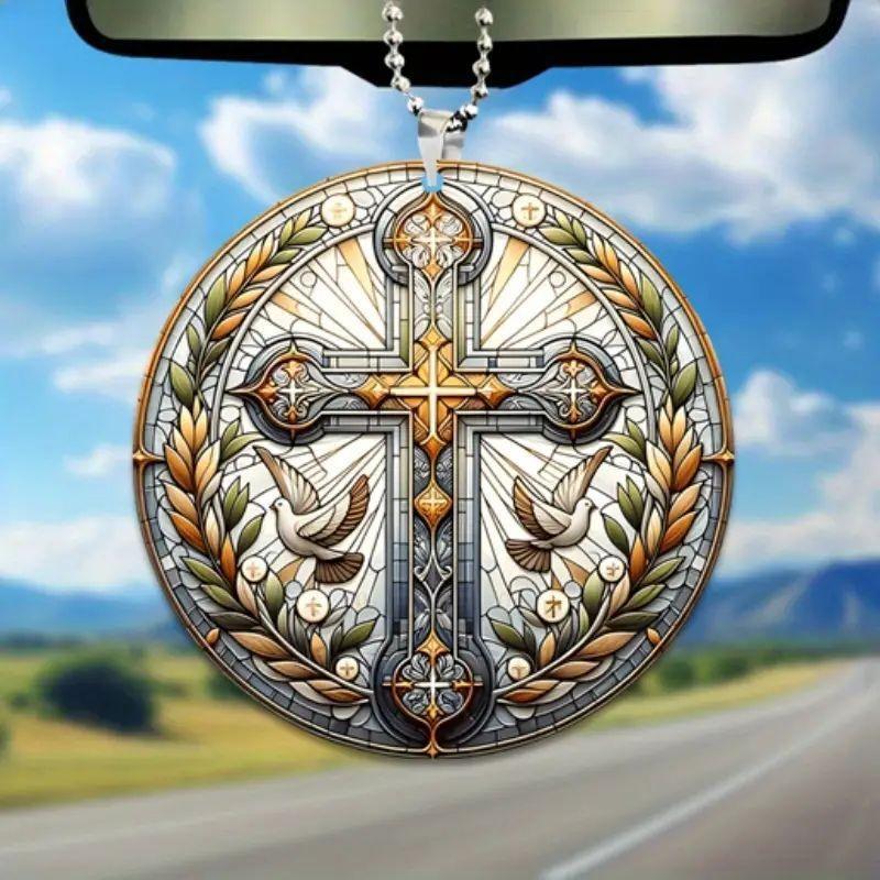 

2D Уникальный акриловый кулон в виде креста, подвеска для автомобиля, модный брелок, домашний акцент 4