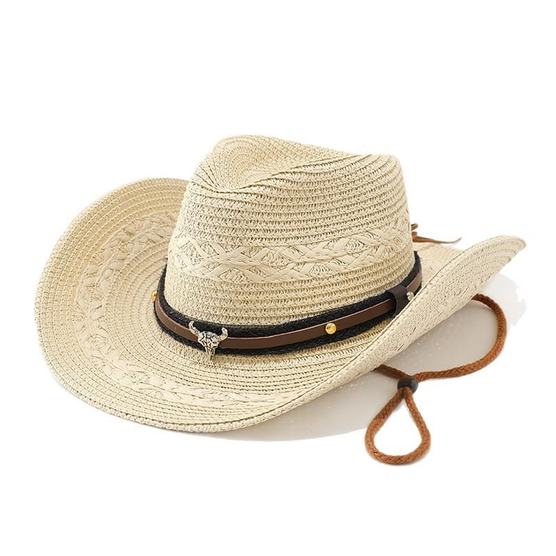 Classic Straw Western Cowboy Hat Travel Big Brim Straw Hat Men's and Women's Outdoor Fashion Top Hat