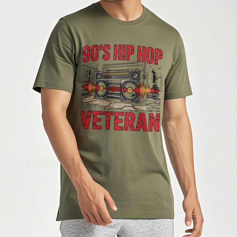 Neues Baumwoll-T-Shirt Schwarz Sommer Für sie T-Shirt 90er Hip Hop Veteran Boombox Design Kurzarm Rock-Oberteile Herren-T-Shirt