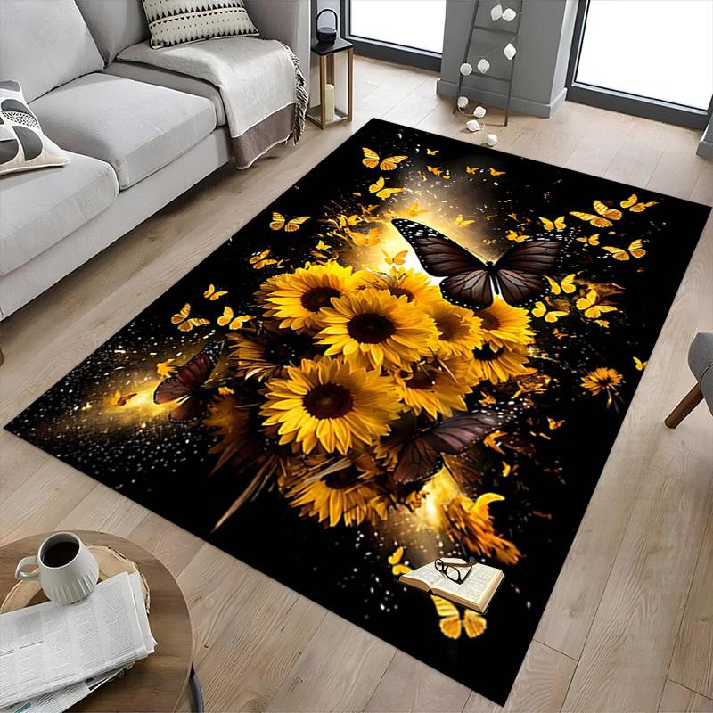1PC Butterfly Sunflower Non-Slip Floor Carpet, Office, Family, Bedroom, Studio - Large Area Rug,Decorative Mat, Longlasting Material-C0454