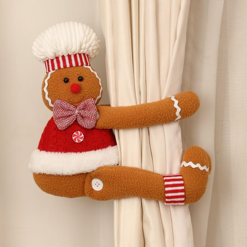 Christmas Curtain Buckles, Decorative Items, Cartoon Couple Gingerbread Dolls, Curtains Hugging Party Dolls, Holiday Decorations