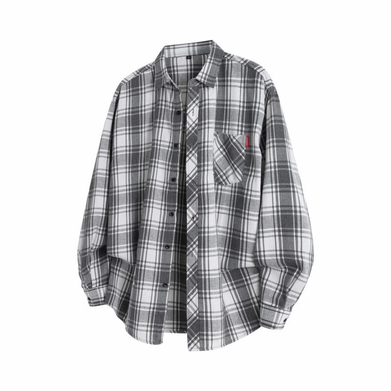 

Весенне-осенняя мужская клетчатая куртка-рубашка в гонконгском стиле, мужская повседневная рубашка с длинным рукавом свободного кроя 4XL белый