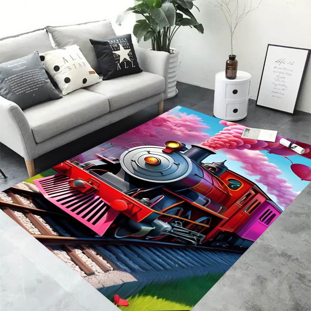 3D Retro Railway Track Train Carpet Rug for Home Living Room Bedroom Playroom Sofa Doormat Decor,Kid Area Rug Non-slip Floor Mat