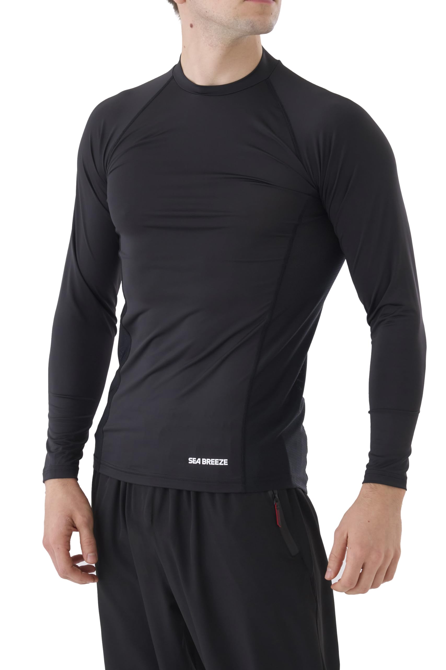 

Long Crew Cool to the Quick Mesh Black [Seabreeze] Men s Undershirt, Sleeve, Neck, Touch, Innerwear, Deodorizing, Drying, Underarms, Work, Sports, чёрный