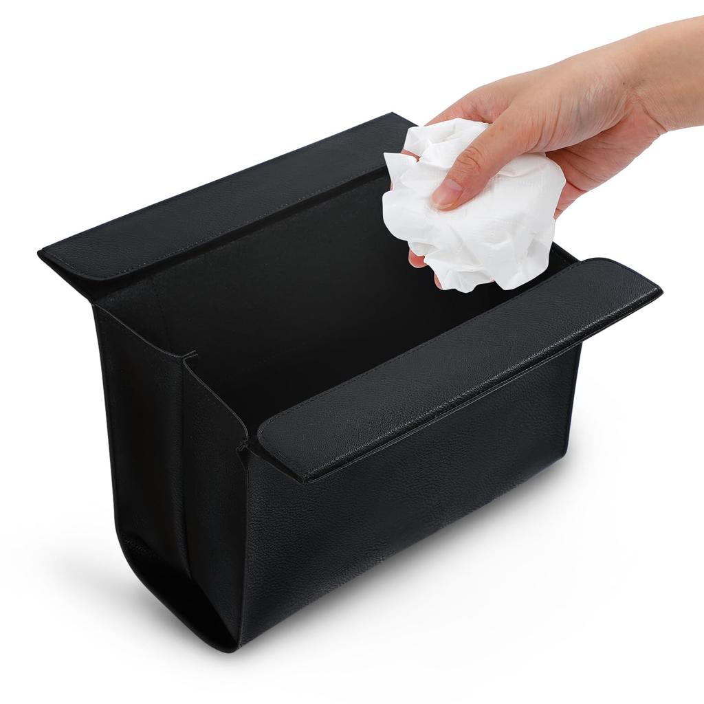 Slim Car Trash Fits Passenger and Back Convenient Storage PU Car Accessories Can, Seats, Item, Leather, (Black)