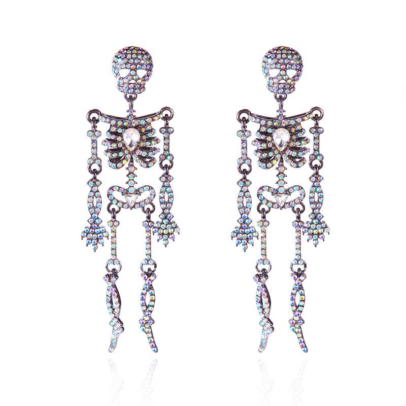 1 Pair Fully Bright Halloween Skull Earrings, Suitable for Daily Wear