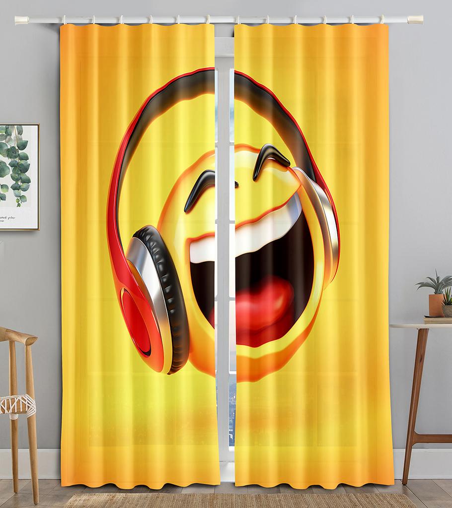 Earphone Music Red Heart Pink WaveBlackout Window Curtain for Living Room Bedroom Bathroom Kicthen Door Cupboard Decor Hooks