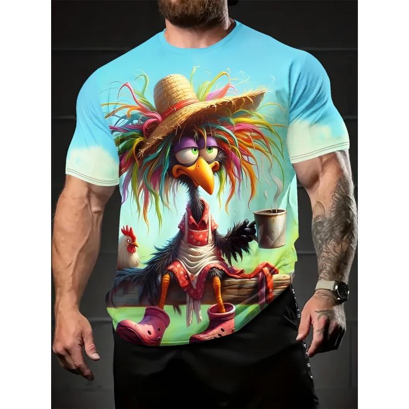 

Funny Dog Cat Chicken Pattern T Shirt For Men Cartoon 3D Printed Tees Summer Street Short Sleeve Round Neck Tops Loose T-Shirts S