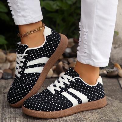 Women's Plus‑Size Casual Sports Sneakers, New Flat Lace‑Up Shoes, Fashion Polka‑Dot German‑Trainer Footwear