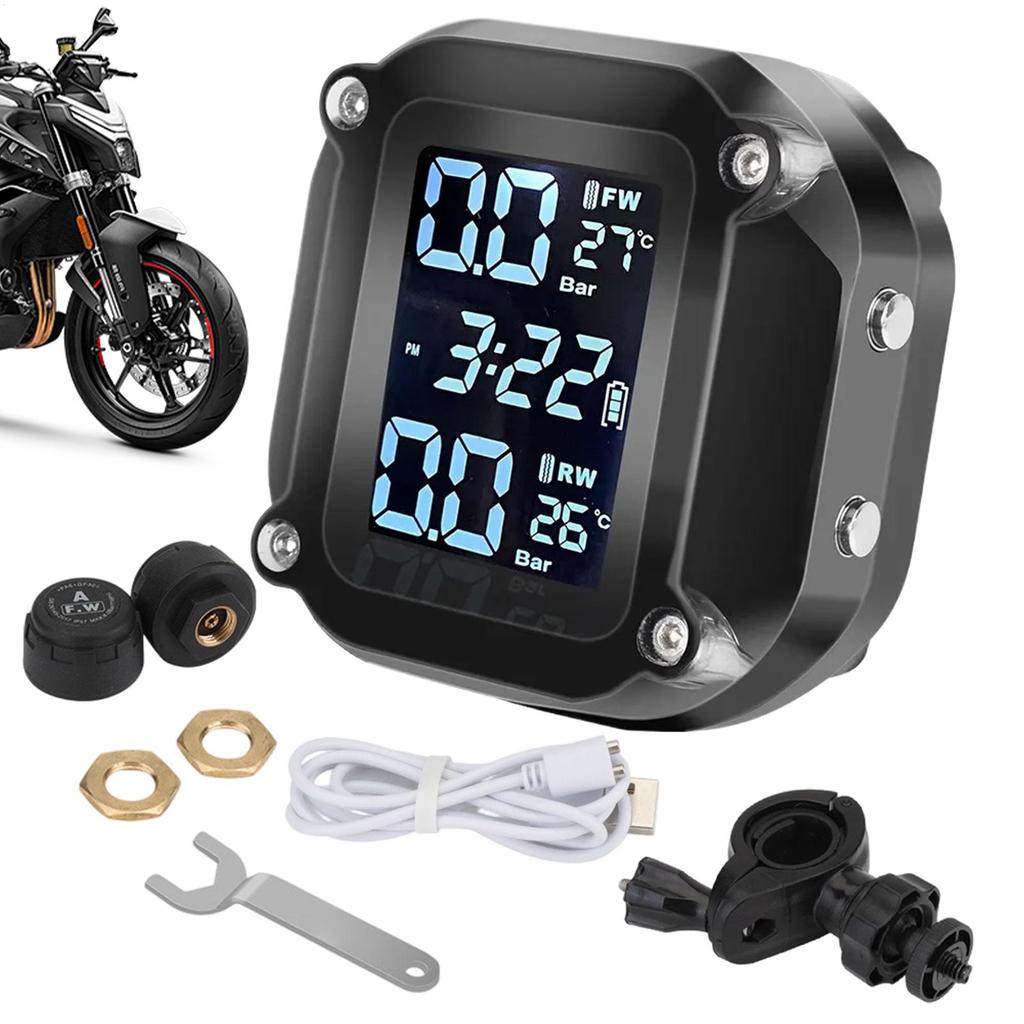 Motorcycle Tire Pressure Monitoring System LCD TMPS Detector Waterproof Motorcycle Tire Pressure Alarm With External Sensor