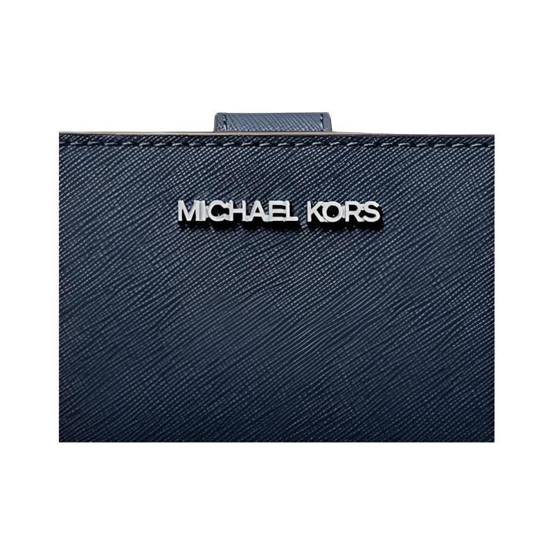 MICHAEL KORS Silver hardware snap closure leather wallet medium women's navy blue