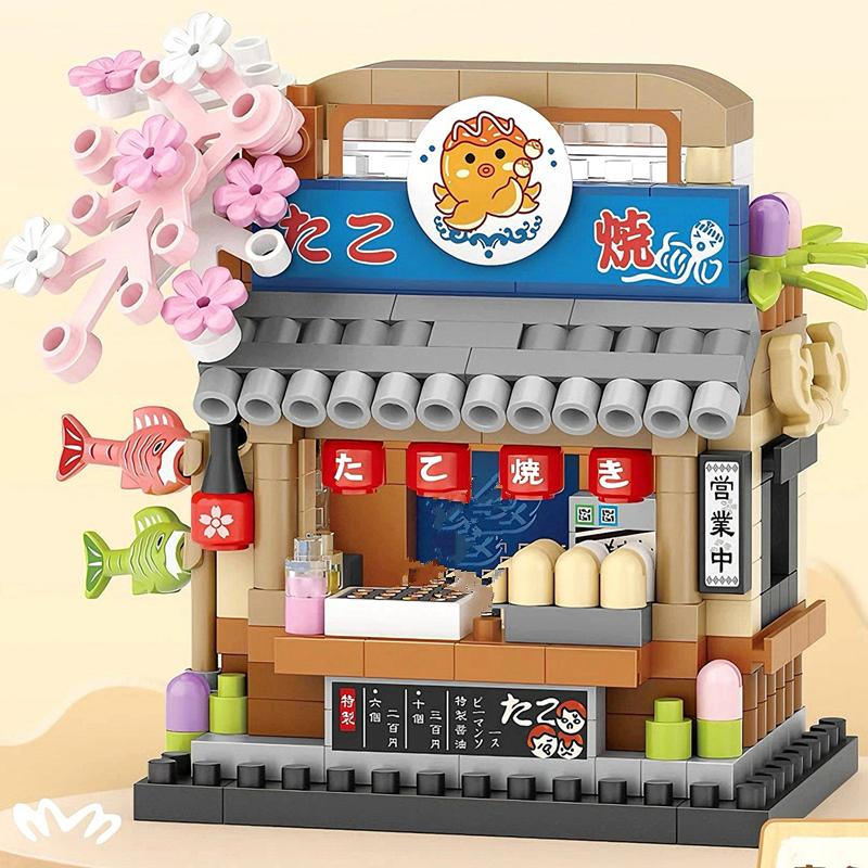 DIY Architektur Restaurant Café Eiswagen Laden Straßenansicht Baustein-Set Mädchen Bausteine Klassisches Modell Kinderspielzeug