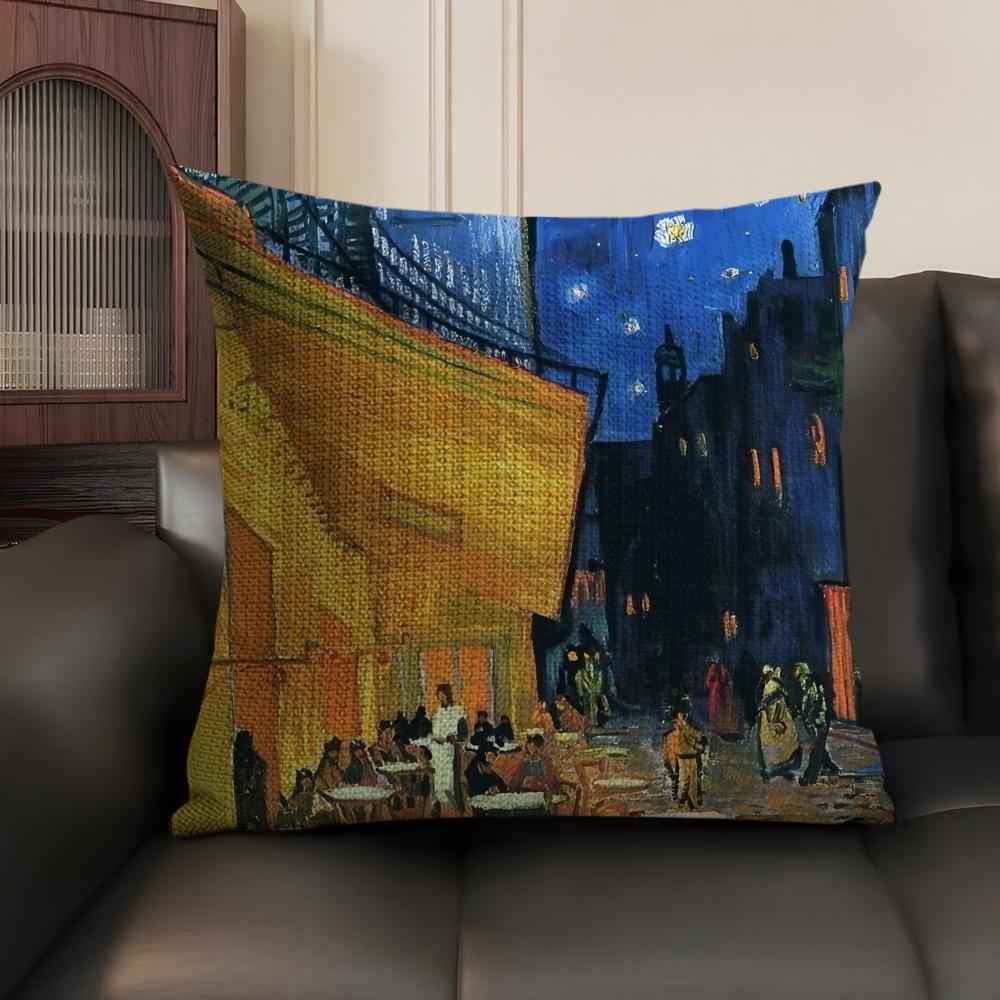 Van Gogh Original Print Cushion Cover Natural Linen Organic Fabric DoubleSided Printing Sofa Home Decor Gift Pillow Case
