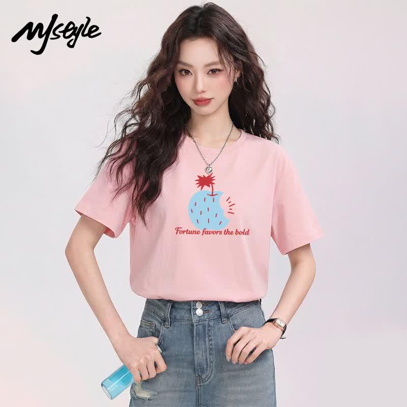 MJ STYLE Women's Pure Cotton Round Neck Short Sleeve T-shirt