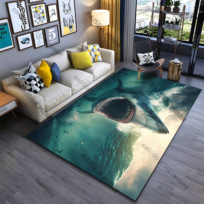 Giant Shark Attacking Ocean Carpet Yoga Living Room Room Decor Children's Crawling Mat Doormat Area Rug Games Mat