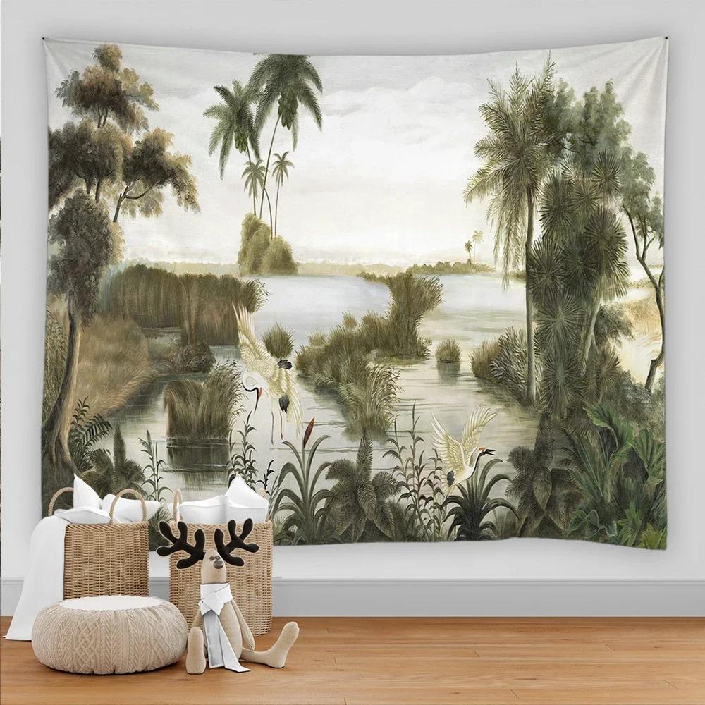 Tropical leaves flowers and birds beach wall hanging animal background palm tree wall hanging tapestry wall cloth carpet