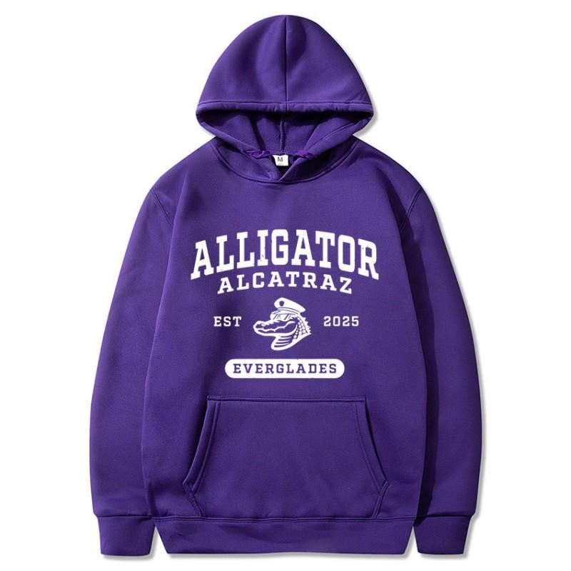 Unisex Hooded Long Sleeve Sweatshirt With Alligator Print Loose Fit Casual Streetwear Fall