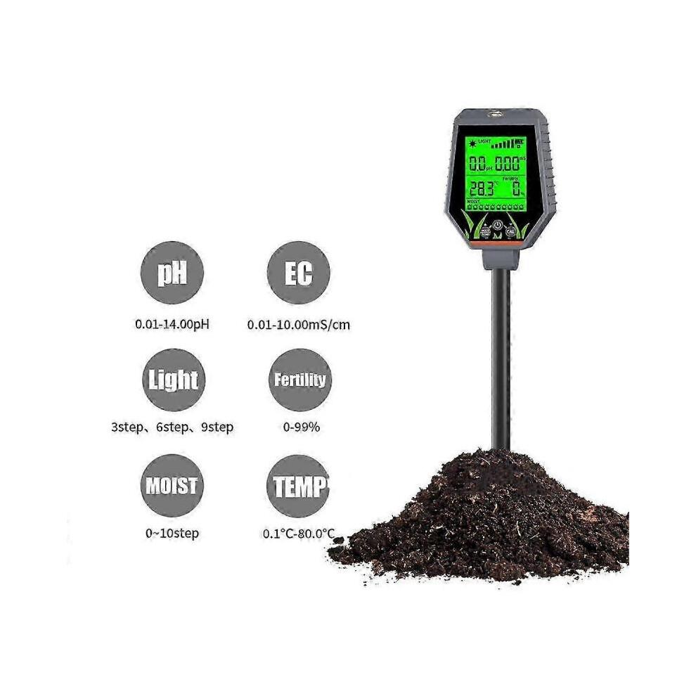 Tester gleby 6 w 1 Miernik pH/EC/Natężenia światła/Żyzności Temperatura i wilgotność Gleba Sad Komp