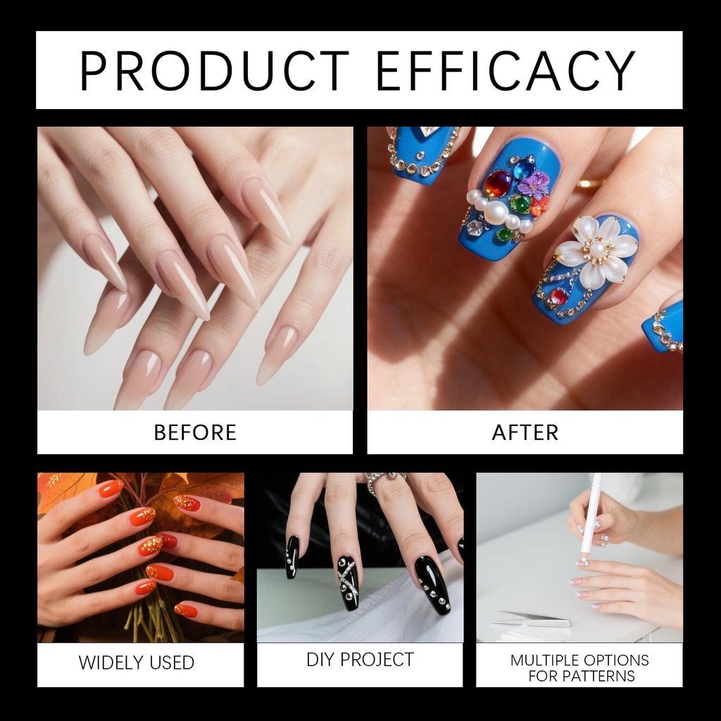 Färgglatt 3D-nageltillbehörsset, Glittrande Diamantpärlklistermärken, Flerformade Nageldekorations-DIY-verktyg.