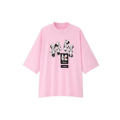 Mickey Mouse Print Short Sleeve Drop Shoulder T-Shirt Women Tops Pink 428402-10