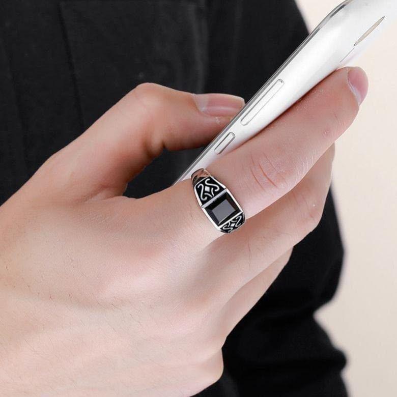Záhadný prsten s totemem z obsidiánu pro muže – Trendy dominantní design s retro drahokamem