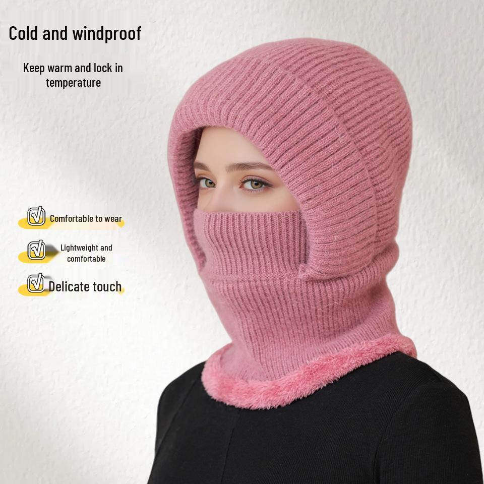 Women's Woolen Winter Hat with Integrated Scarf & Mask - Thick Knit for Warmth & Ear Protection