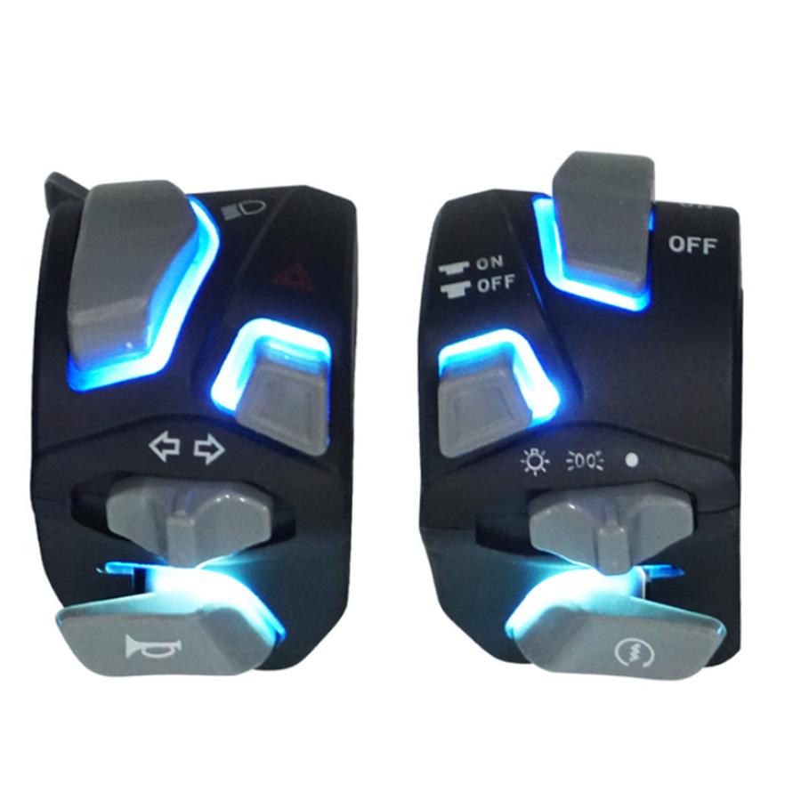 Pair 7/8" Motorcycle Handlebar Switch Assembly Indicator Start Button w/ Light