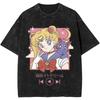 Sailors Moons Vintage Washed T Shirt  Women 100% Cotton Casual T-Shirt O Neck Anime Tees Short Sleeve Clothes Plus Size