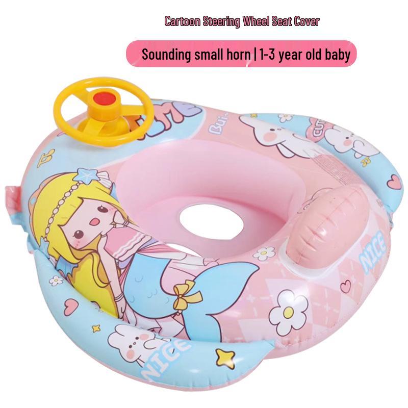 Children's Steering Wheel & Cartoon Seat Ring: Mermaid & Dinosaur Inflatable Swim Toys