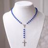 Long Chain Rosary Necklace 8mm Beads Crucifix Pendant Chain Cross Pendant Necklace  Lady Jewelry