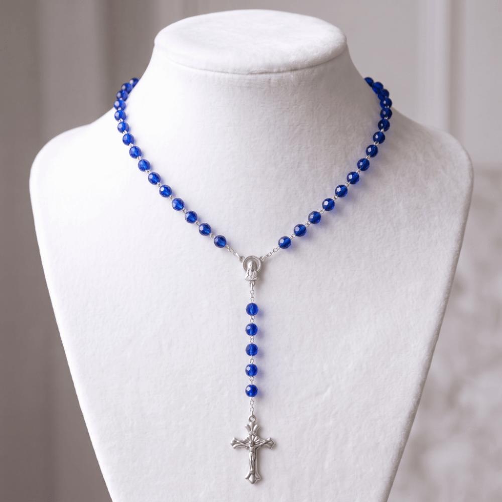 Long Chain Rosary Necklace 8mm Beads Crucifix Pendant Chain Cross Pendant Necklace Lady Jewelry