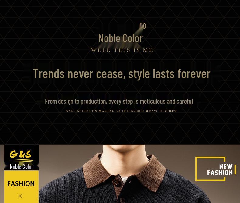 Men's High-End Heavyweight Cotton Color Block Polo Sweater - 2025 Spring/Autumn Collection