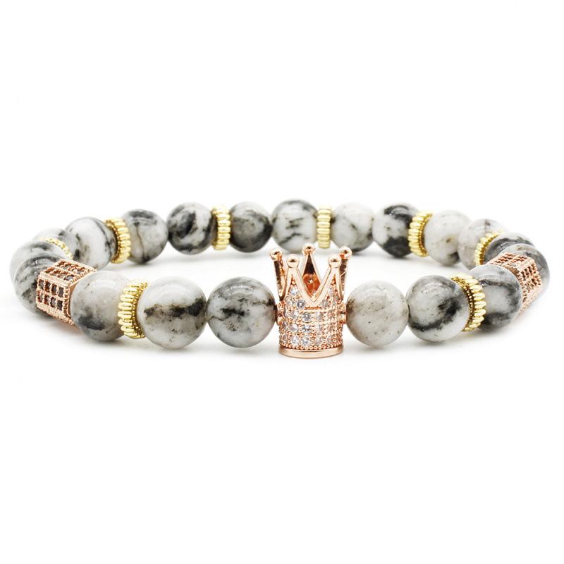 2019 Zirconia Crown Stone & Frosted Bead Bracelet with Copper & Imperial Stone Accents