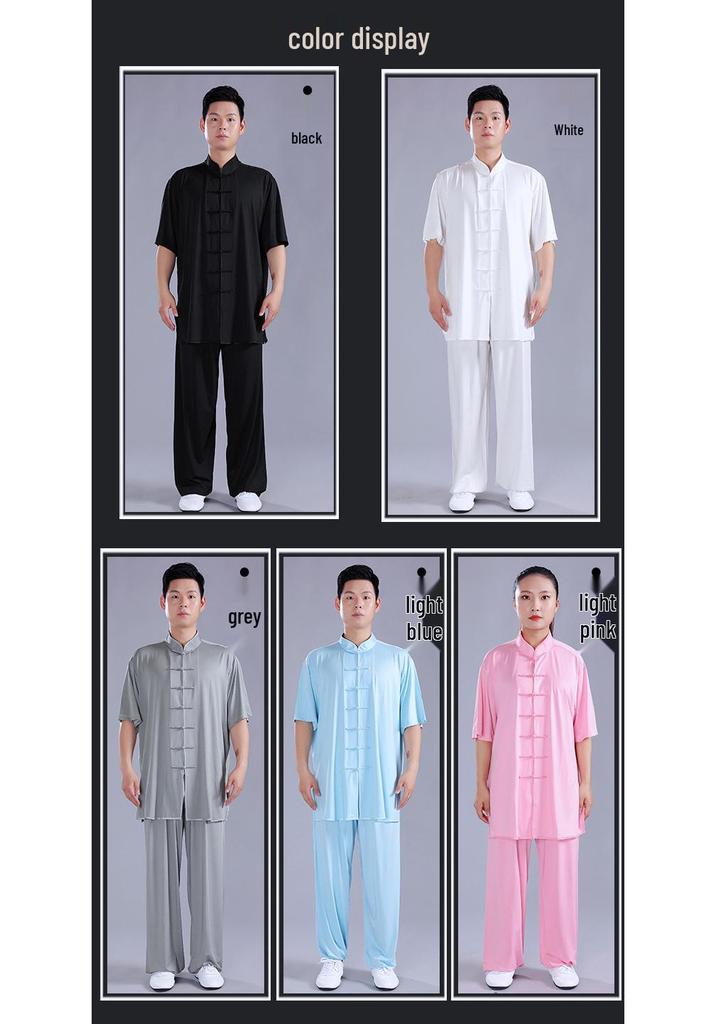 Summer Milk Silk Tai Chi Short Sleeve Top for Men and Women - Perfect for Practice, Performance, and Morning Exercise