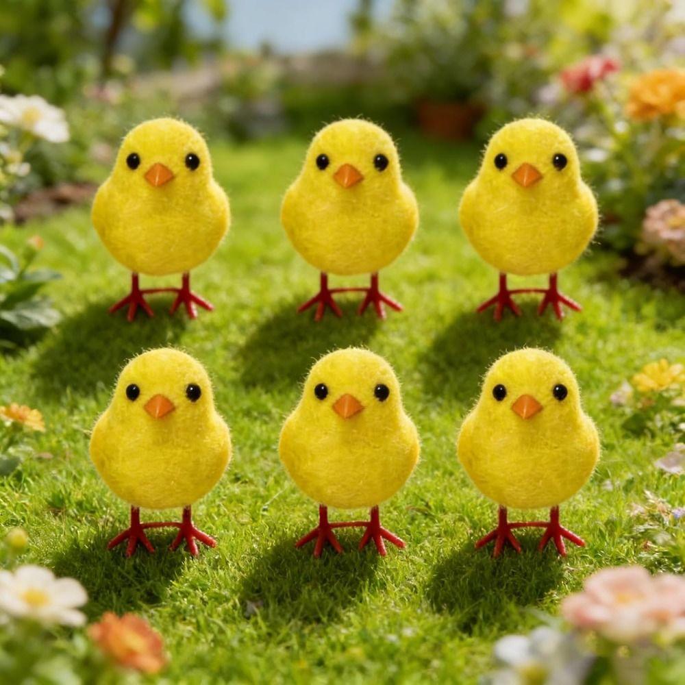 Realistic Easter Chick Figurine Flocking Mini Chicken Toy Cute Plush Chicken Ornament Home Decor
