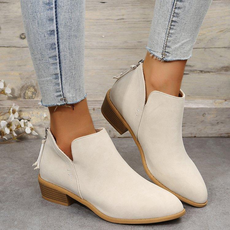 Cross-border Four-season Foreign Trade Large-size Women's Shoes British Style Solid Color Pointed Casual Rear Zipper Low-heeled Single Shoes Women