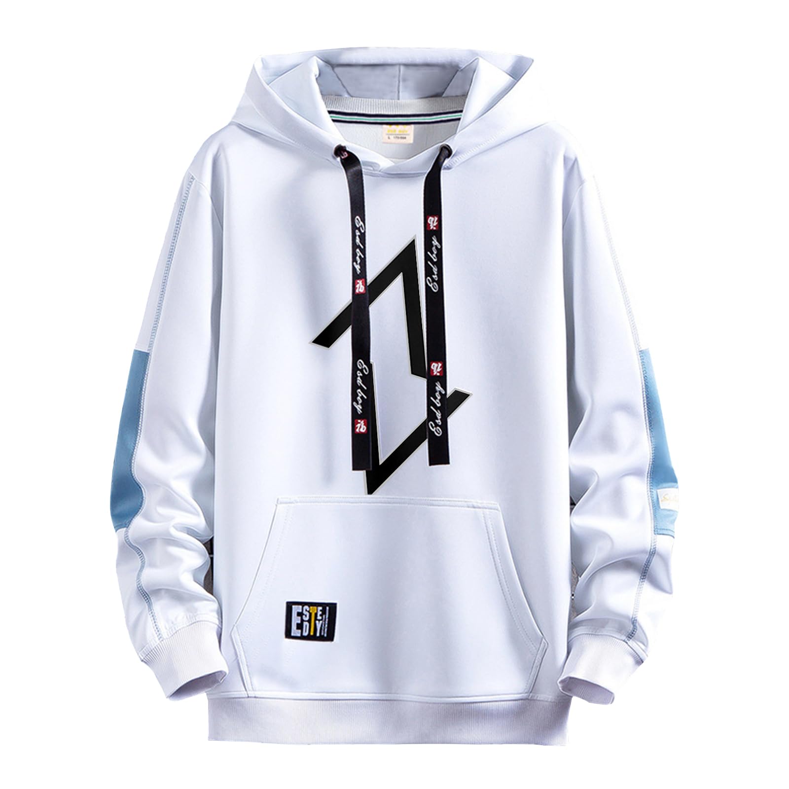 

Zifipeoed Men s Patchwork Contrast Hoodie, Streetwear, Hip Hop Pullover Sweatshirt, White, Size 2XL