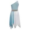 Girls Sleeveless Single Shoulder Praise Asymmetrical Tunic Contrast Color Dance Dresses Performance Gown