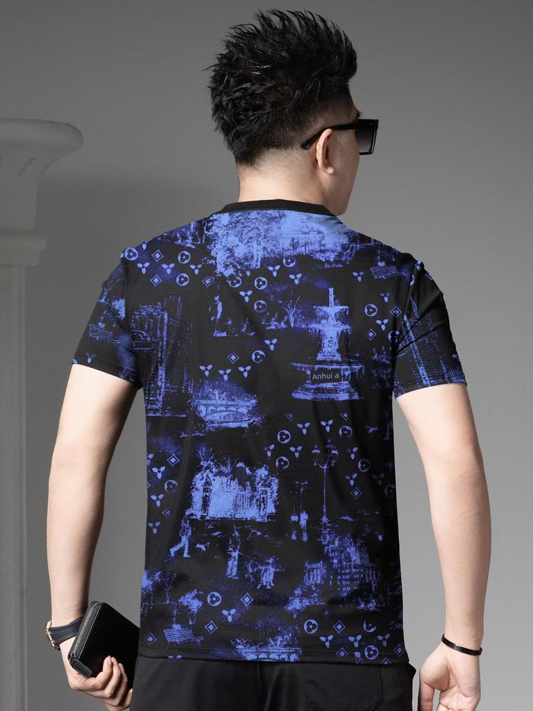 European Goods 2025 Summer New Short-Sleeved T-Shirt Men's Round Neck Half-Sleeved Top Casual Versatile Trendy Brand Printed T-Shirt