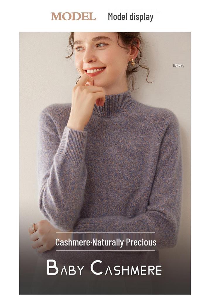 Autumn/Winter Women's Slimming Knit Cashmere Sweater with Half-High Collar