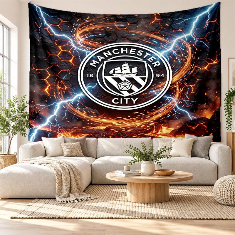 Manchester City Wall Tapestry, Soft Fabric Wall Hanging, Decorative Backdrop For Bedroom Home Wall Art