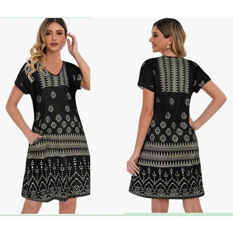 Sleeveless Dress Summer New Beach Hawaiian Print Loose Vest Skirt With Pockets