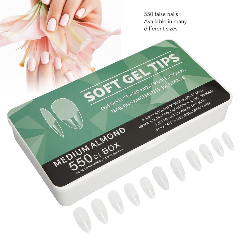 2 Box Nail Tips, Ultra Thin False Nails Long Clear Fake Nails Half Frosted Coffin Nail Tips with Clear Box for Nail Salons (Almond)